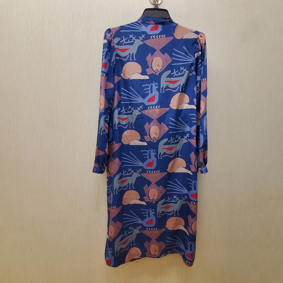 Vintage Art Deco Dress Tribal Print w/ Pockets & Pussybow Neckline - Picture 7 of 16